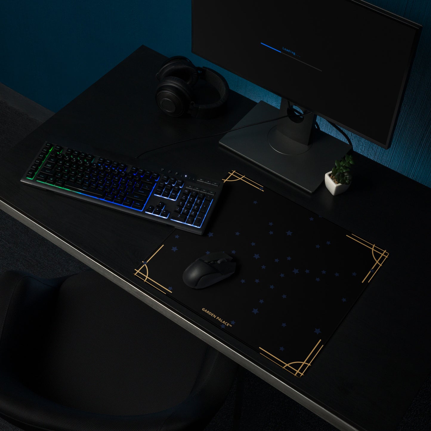 Elegant Gold Border and Stars Black Gaming/Tarot mouse pad by GARDEN PALACE™